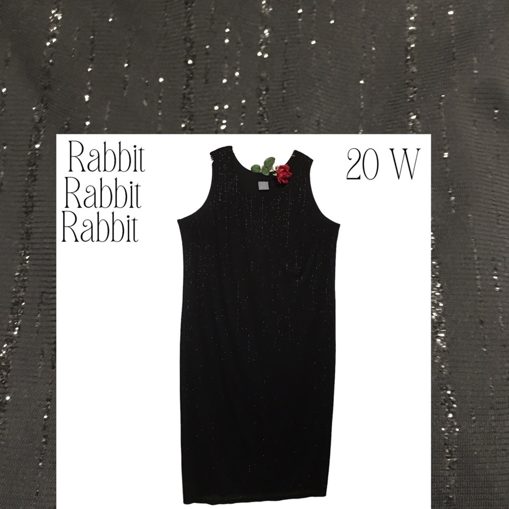 Rabbit Rabbit Rabbit Holiday Sparkle Long Black Shift Dress 20W Sleeveless EUC